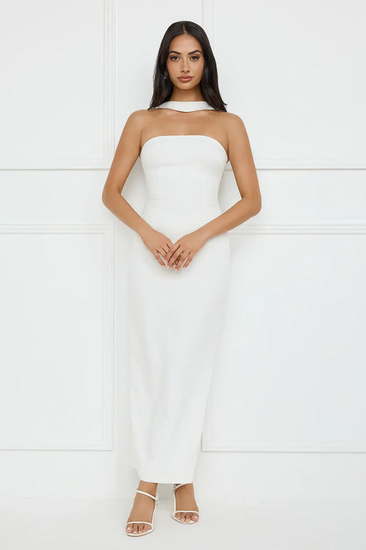 Stylish Fusion Halter Maxi Dress White