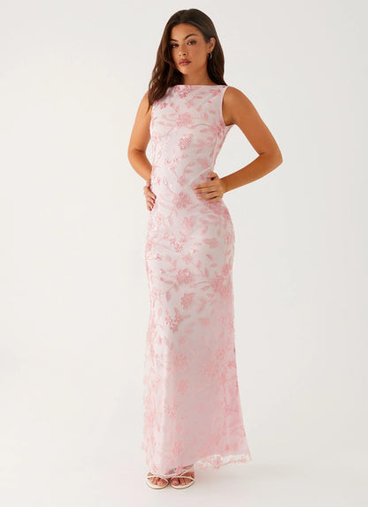 Moorey High Neck Maxi Dress - Pink