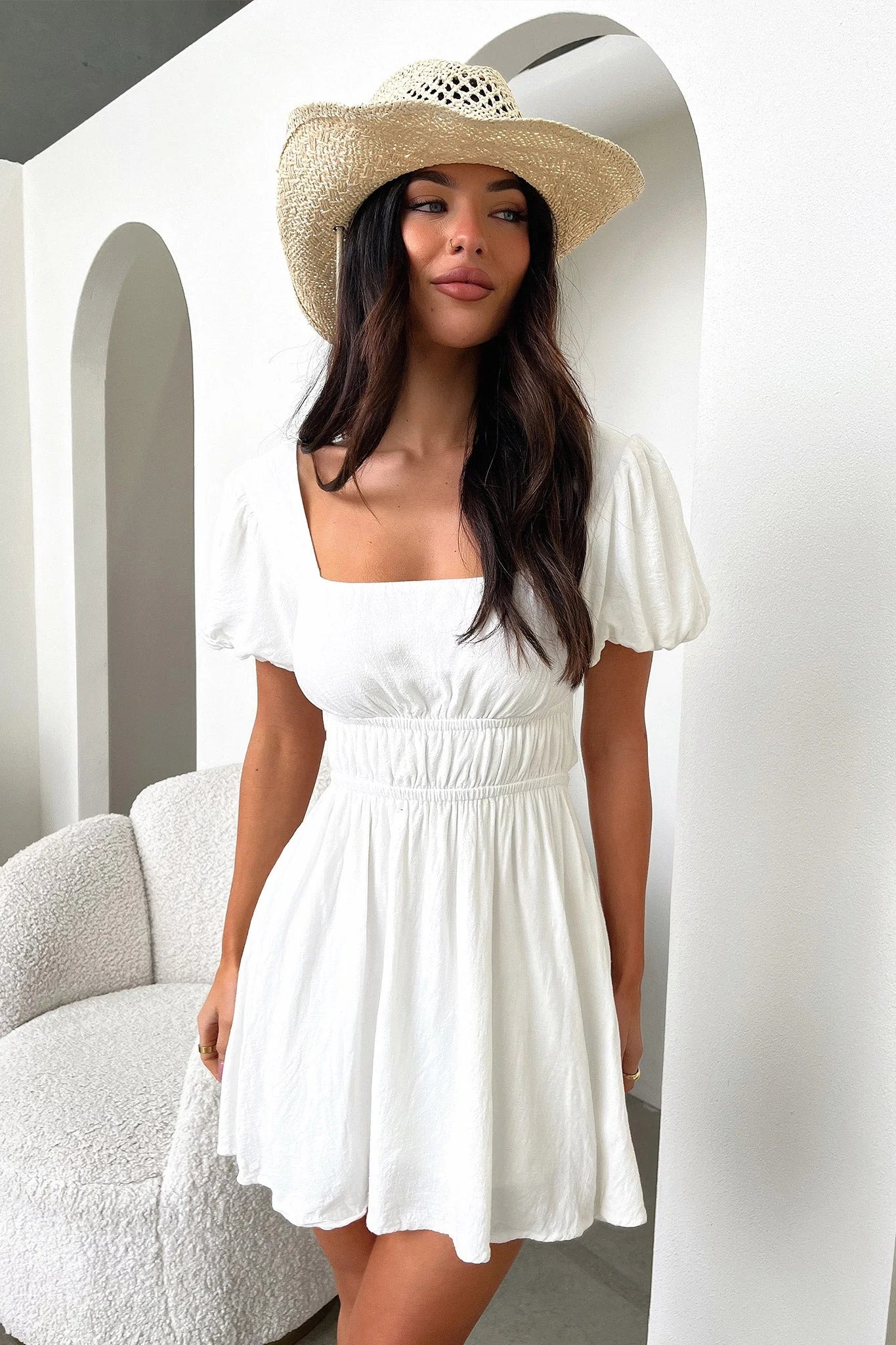 Whitney Square Neck Mini Dress - White