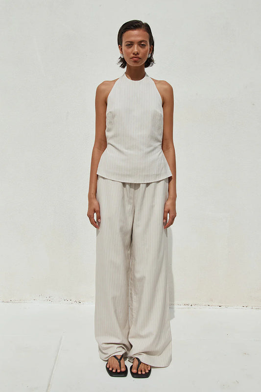 Heather Pant - Stone Pinstripe