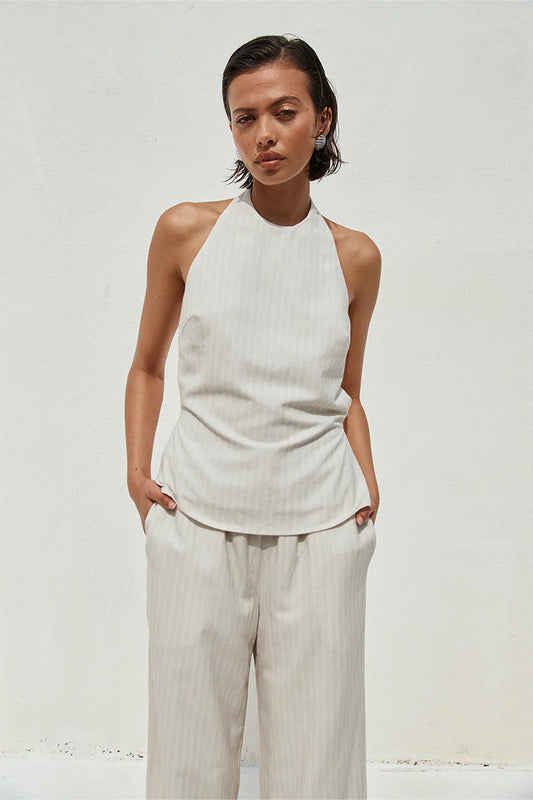 Heather Top - Stone Pinstripe