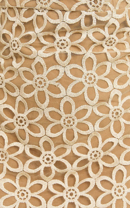 Ivy Mini Dress - Strappy Straight Neck Lace Detail Dress in Natural
