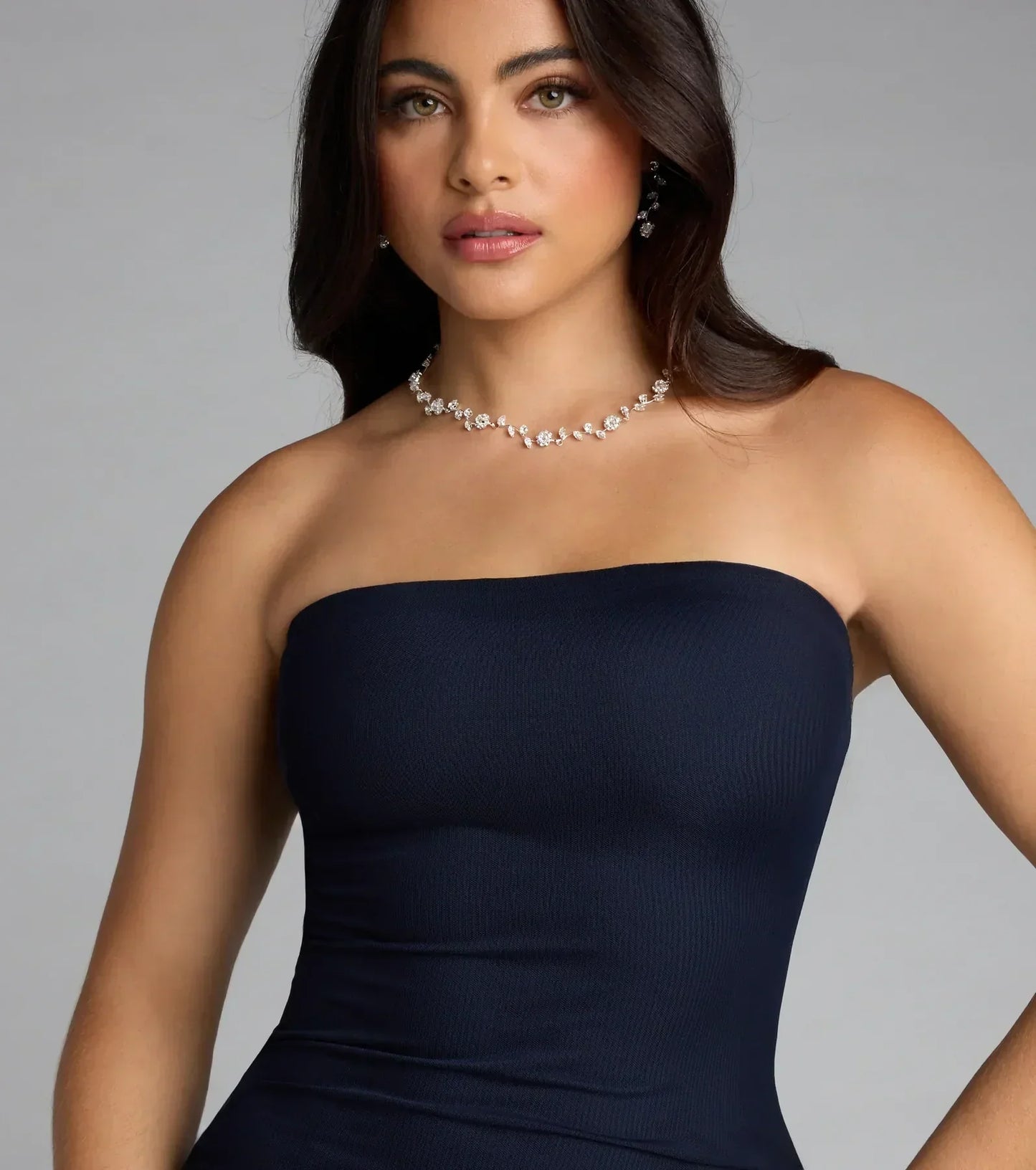 All Eyes On You Strapless Ruffle Midi Dress