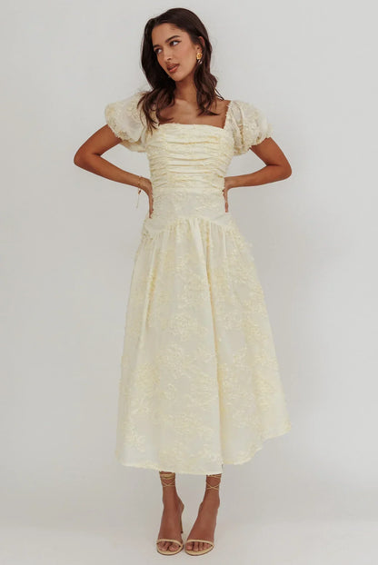 Telma Puff Sleeves Midi Dress Butter