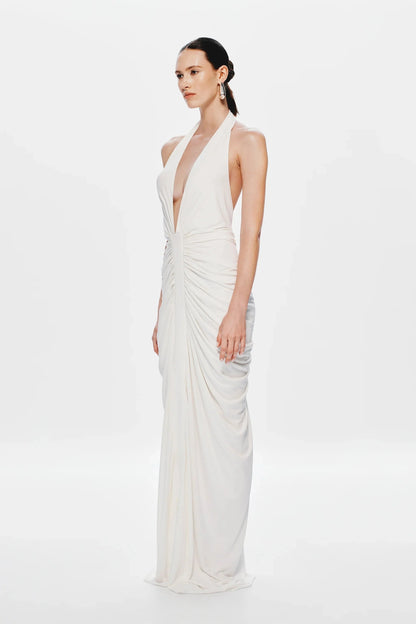 Misha Venus Gathered Cupro Dress - Ivory
