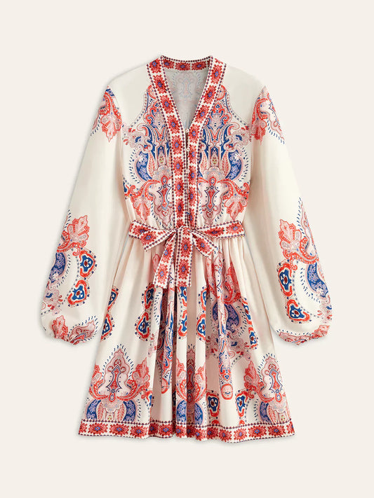 Floral Print Buttoned Belted Dress