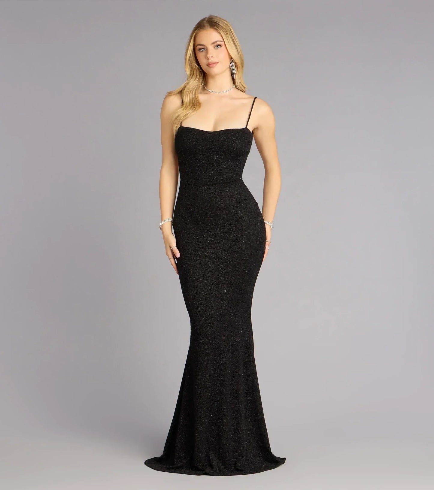 Gwendolyn Glitter Knit Bow-Back Mermaid Dress