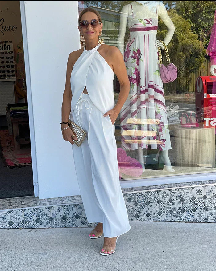 Julie – Elegant halter co-ord set with split detail