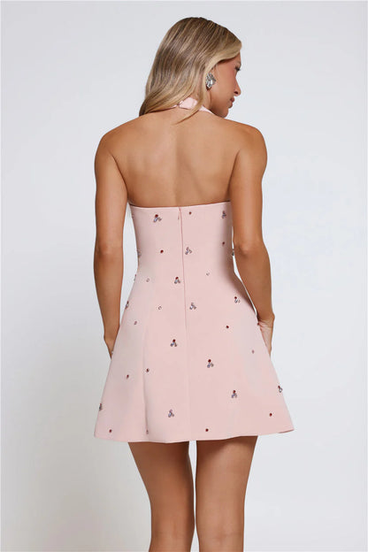 Sparkle Pop Halter Mini Dress Pink