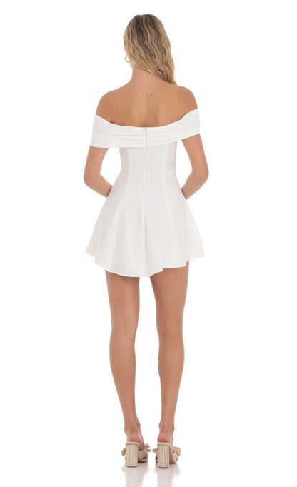 Front Bow Off Shoulder Dress in White