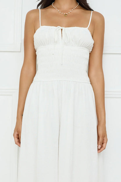 Starfall Garden Linen Blend Maxi Dress White