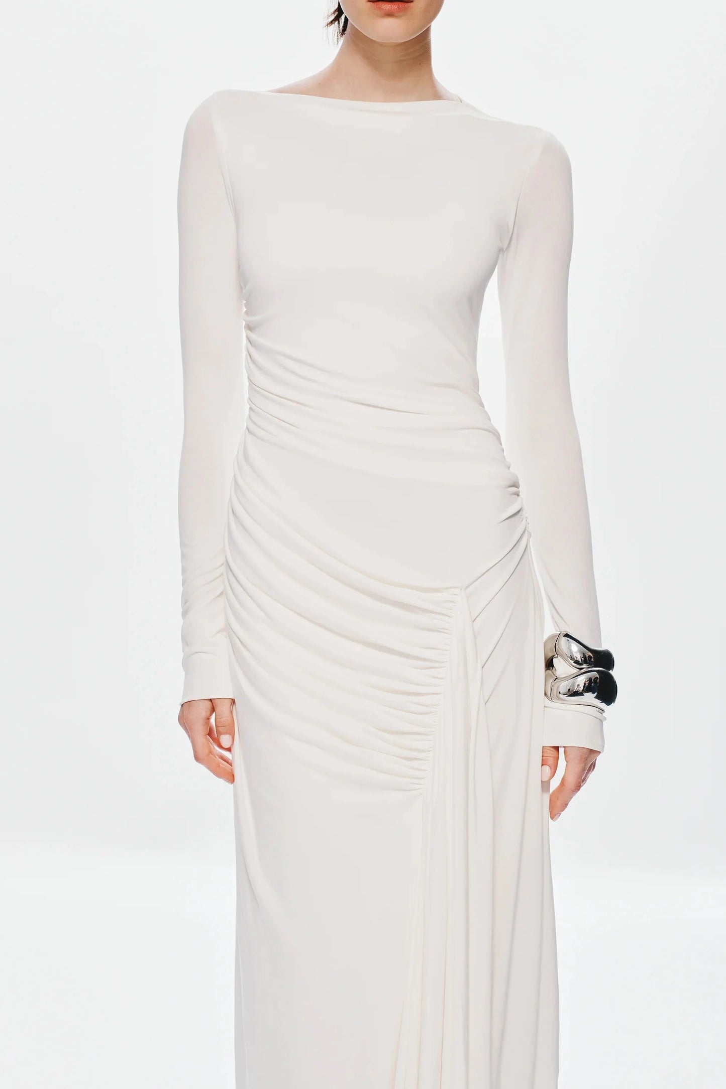 Misha Glacier Cupro Long Sleeve Maxi Dress - Ivory
