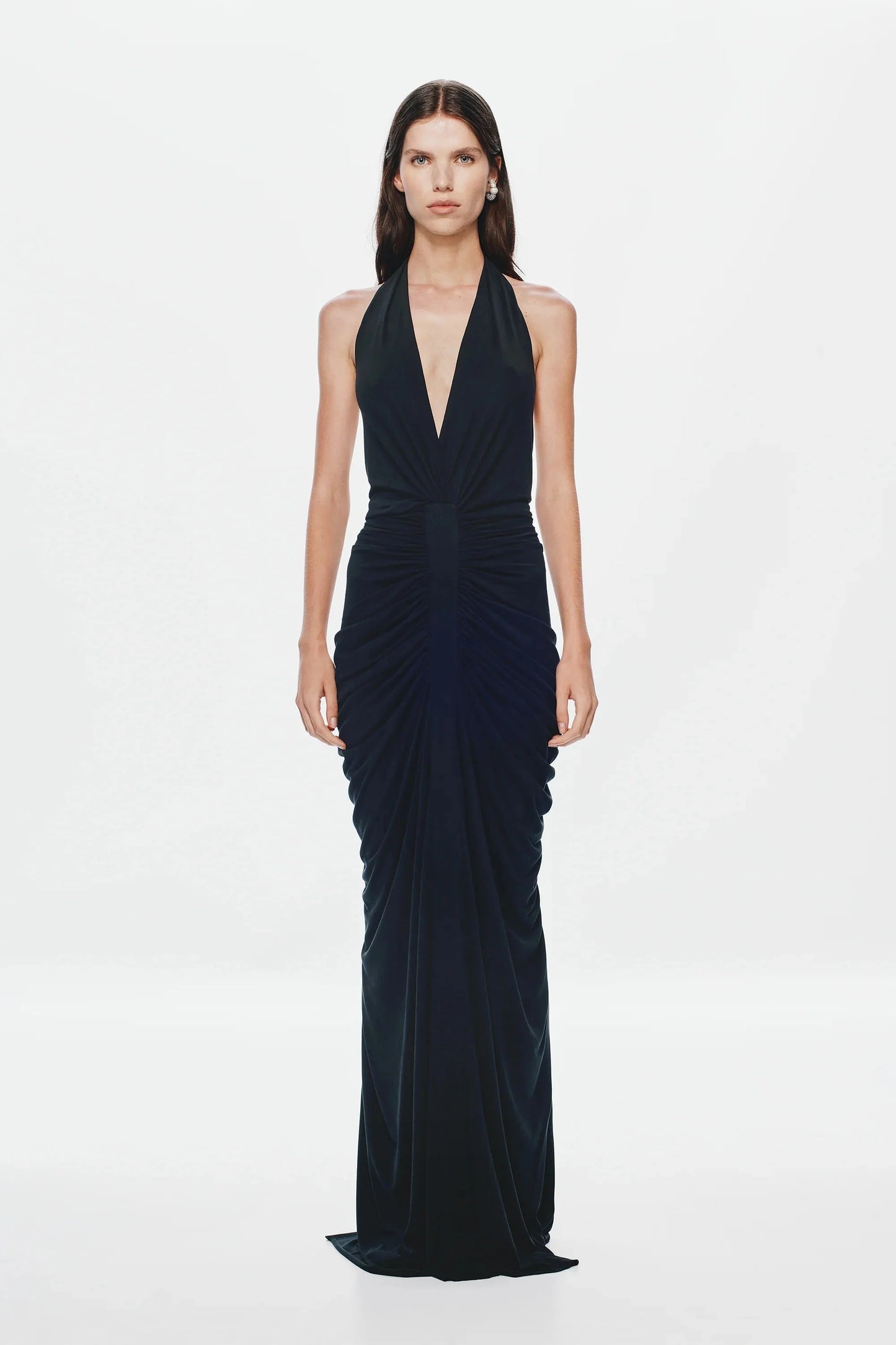 Misha Venus Gathered Cupro Dress - Black