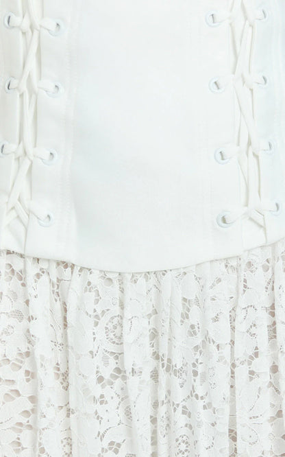 Emerie Mini Dress - Strapless Drop Waist Pleated Dress in Cream