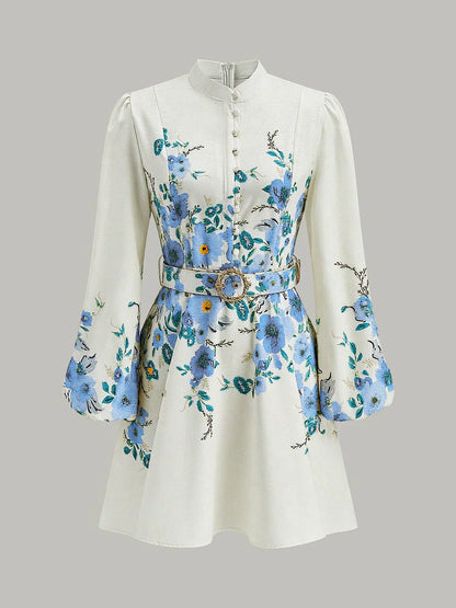 Floral Print Button Detail Dress With Belt