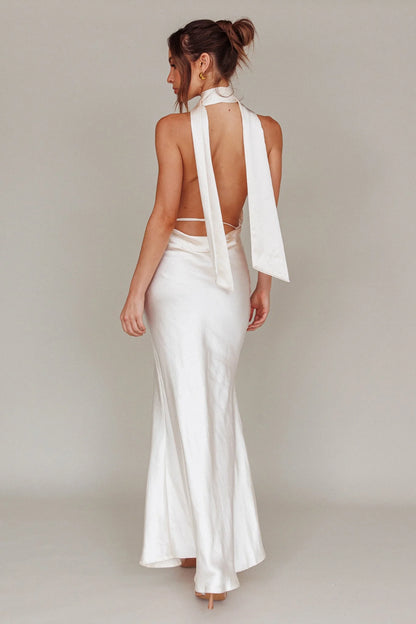 Italia Azure Halterneck Maxi Dress Oyster