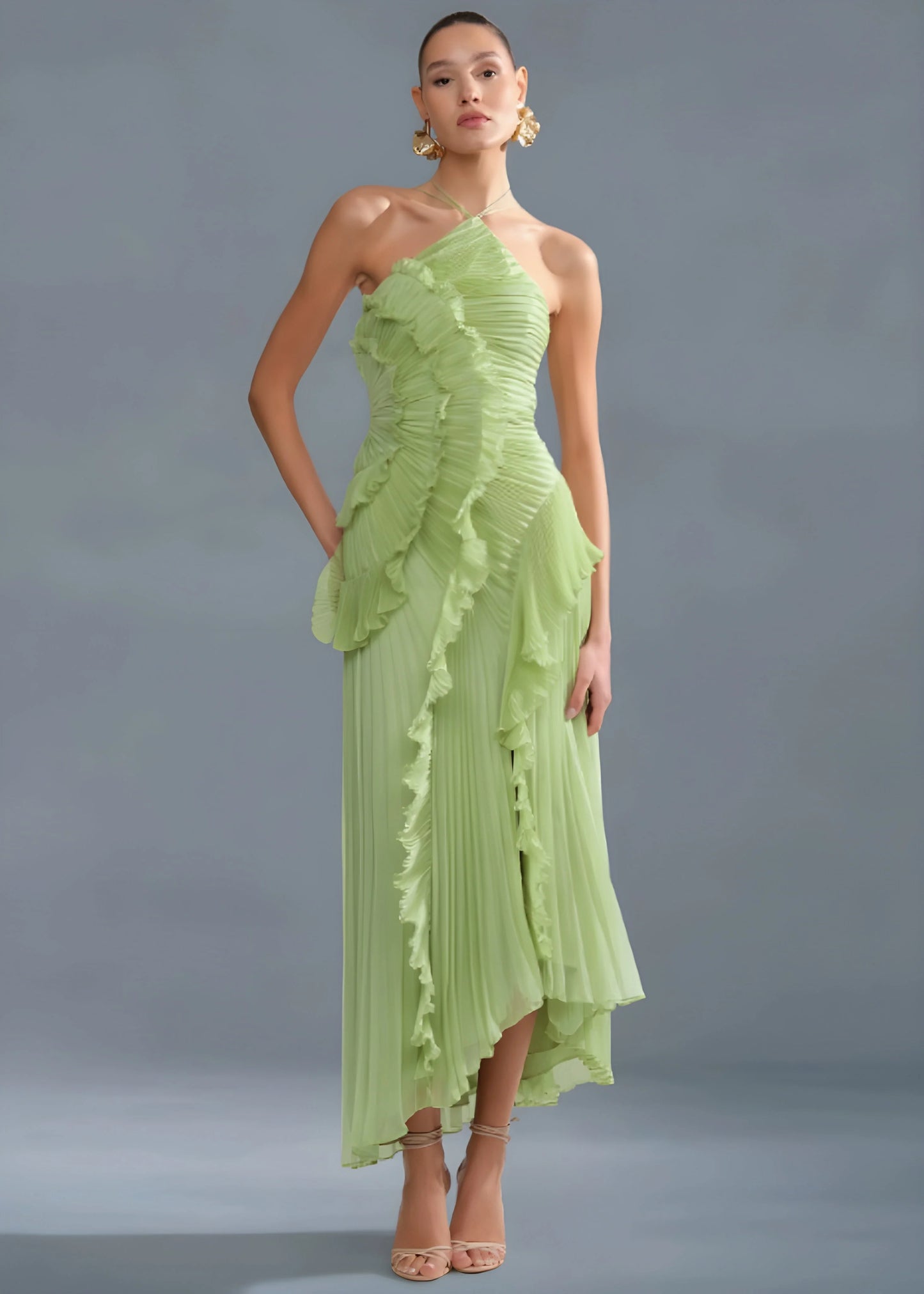 Livette -  Halter neck and ruffles Maxi Dress