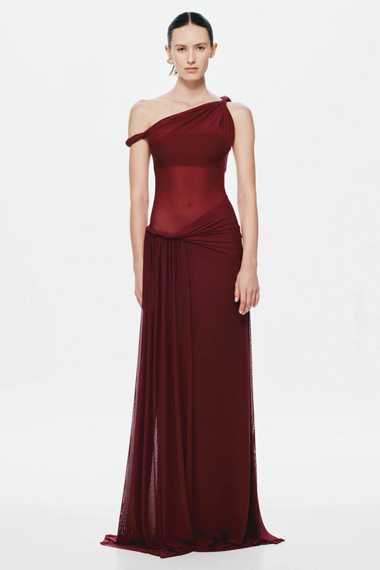Misha Sisal Mesh Maxi Dress - Port